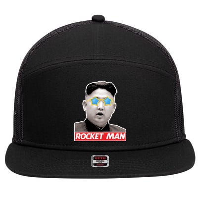 Trump Rocket Man Kim Jong Un 7 Panel Mesh Trucker Snapback Hat