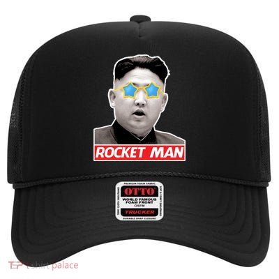 Trump Rocket Man Kim Jong Un High Crown Mesh Back Trucker Hat