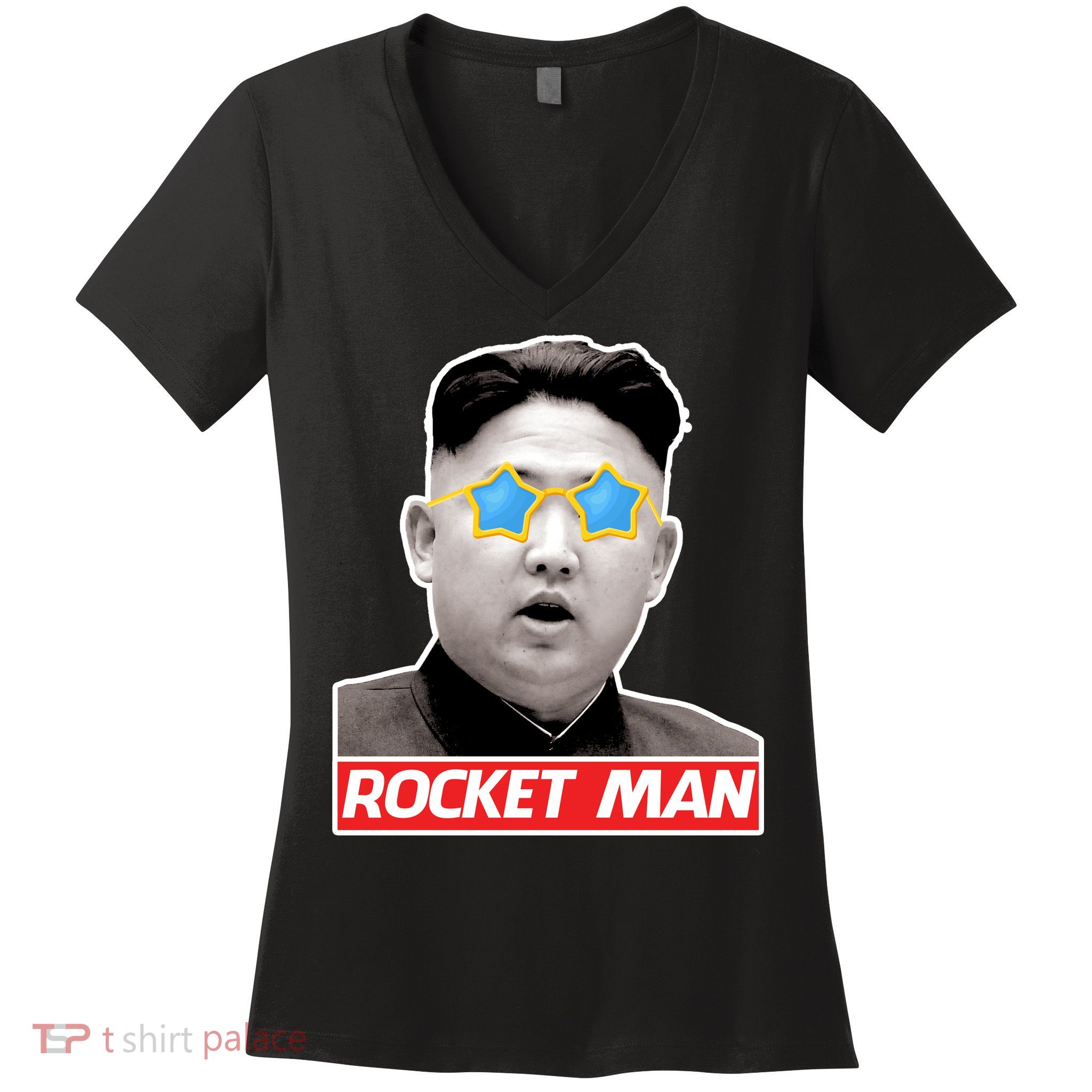 Trump Rocket Man Kim Jong Un Women's V-Neck T-Shirt