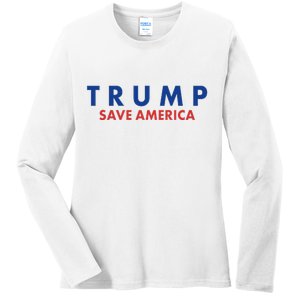 Trump Save American Logo Ladies Long Sleeve Shirt