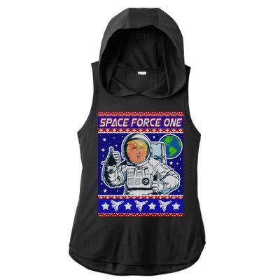 Trump Space Force One Ugly Christmas Ladies PosiCharge Tri-Blend Wicking Draft Hoodie Tank