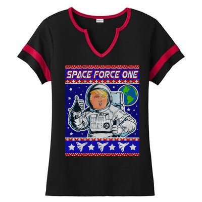 Trump Space Force One Ugly Christmas Ladies Halftime Notch Neck Tee