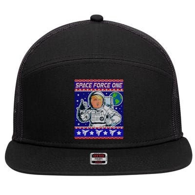 Trump Space Force One Ugly Christmas 7 Panel Mesh Trucker Snapback Hat