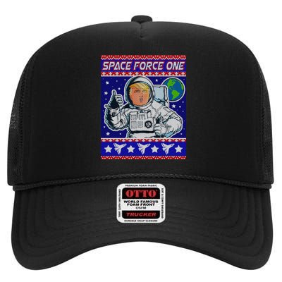 Trump Space Force One Ugly Christmas High Crown Mesh Back Trucker Hat