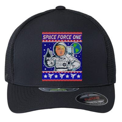 Trump Space Force One Ugly Christmas Flexfit Unipanel Trucker Cap