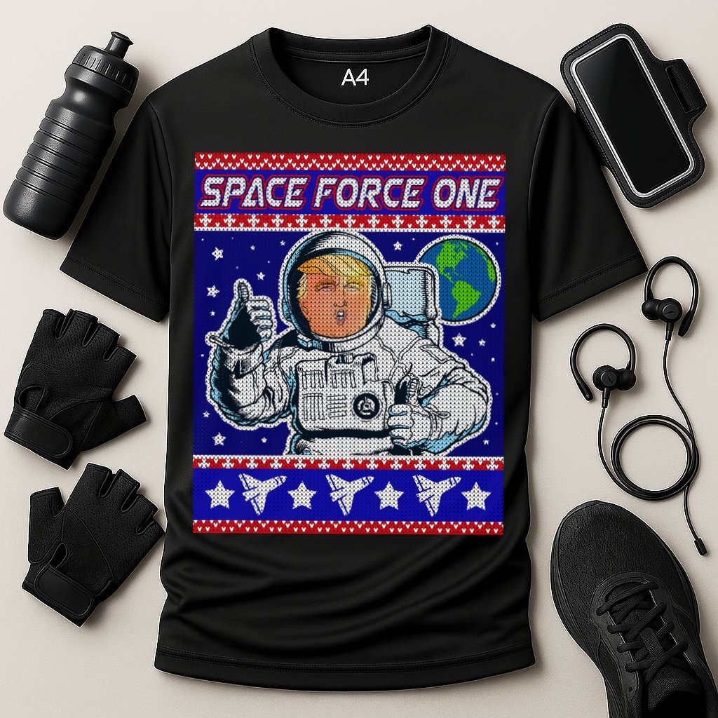 Trump Space Force One Ugly Christmas Cooling Performance Crew T-Shirt