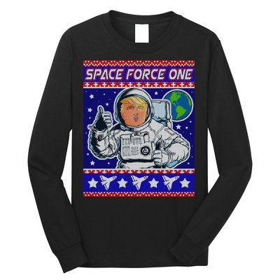 Trump Space Force One Ugly Christmas Long Sleeve Shirt