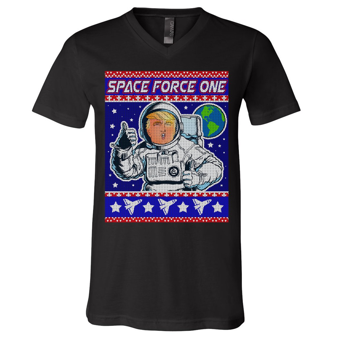 Trump Space Force One Ugly Christmas V-Neck T-Shirt