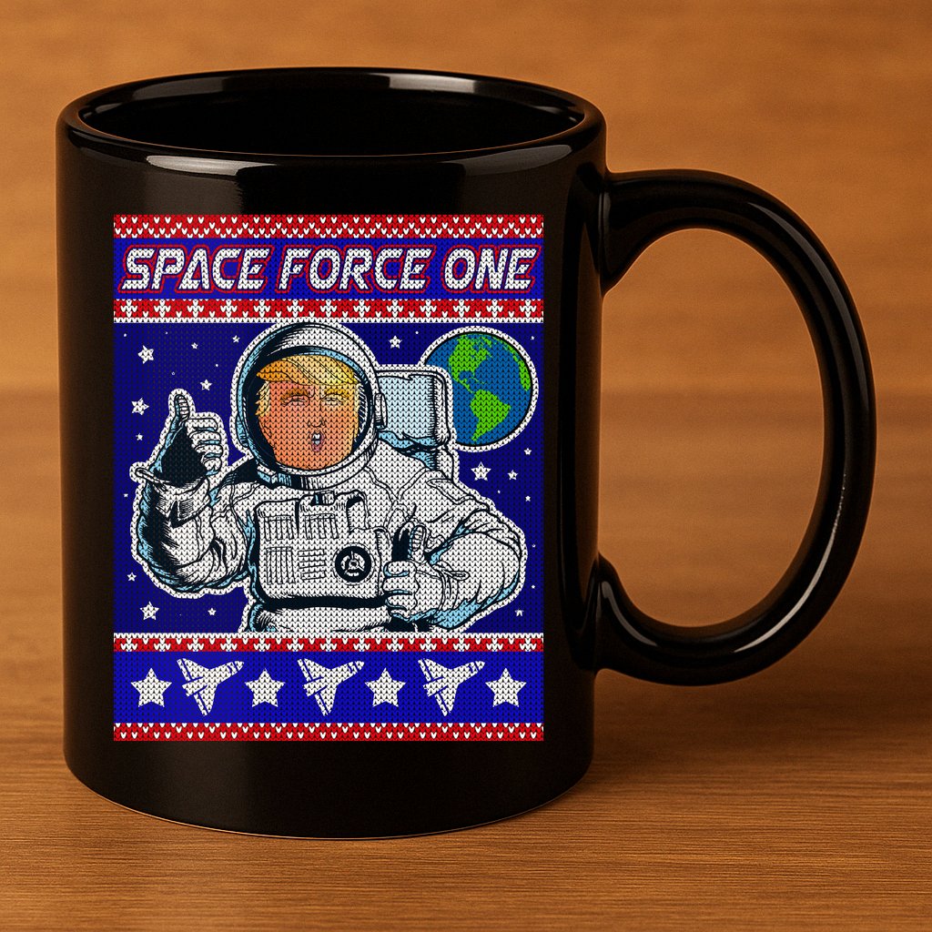 Trump Space Force One Ugly Christmas 11oz C Handle Ceramic Mug