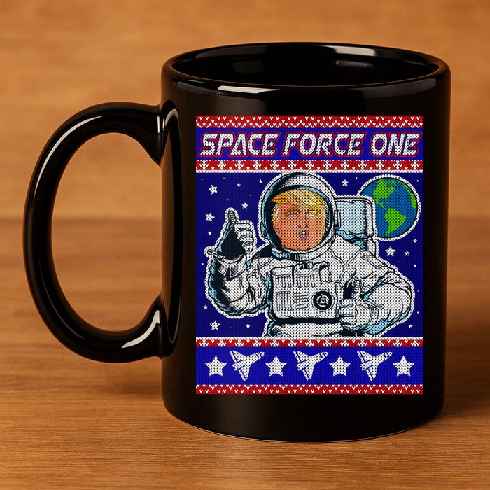 Trump Space Force One Ugly Christmas 11oz C Handle Ceramic Mug