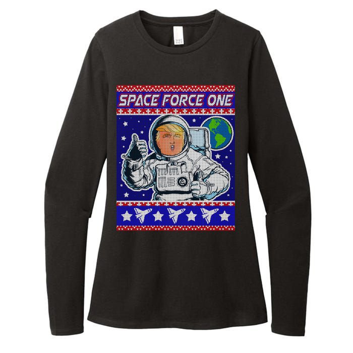 Trump Space Force One Ugly Christmas Womens CVC Long Sleeve Shirt