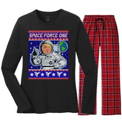 Trump Space Force One Ugly Christmas Women's Long Sleeve Flannel Pajama Set 