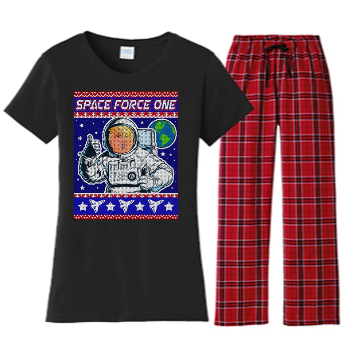 Trump Space Force One Ugly Christmas Women's Flannel Pajama Set