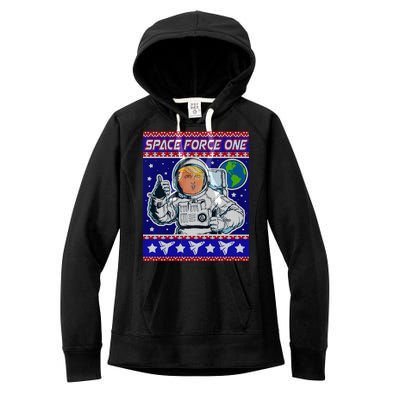 Trump Space Force One Ugly Christmas Women's Fleece Hoodie