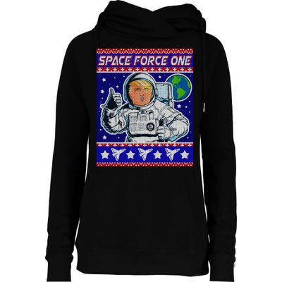 Trump Space Force One Ugly Christmas Womens Funnel Neck Pullover Hood