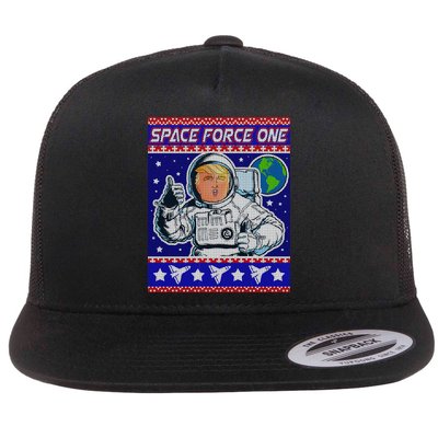 Trump Space Force One Ugly Christmas Flat Bill Trucker Hat