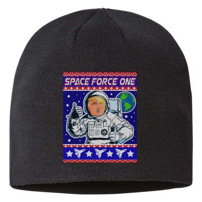 Trump Space Force One Ugly Christmas Sustainable Beanie