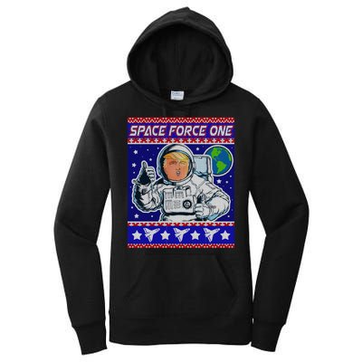 Trump Space Force One Ugly Christmas Women's Pullover Hoodie