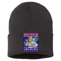 Trump Space Force One Ugly Christmas Sustainable Knit Beanie