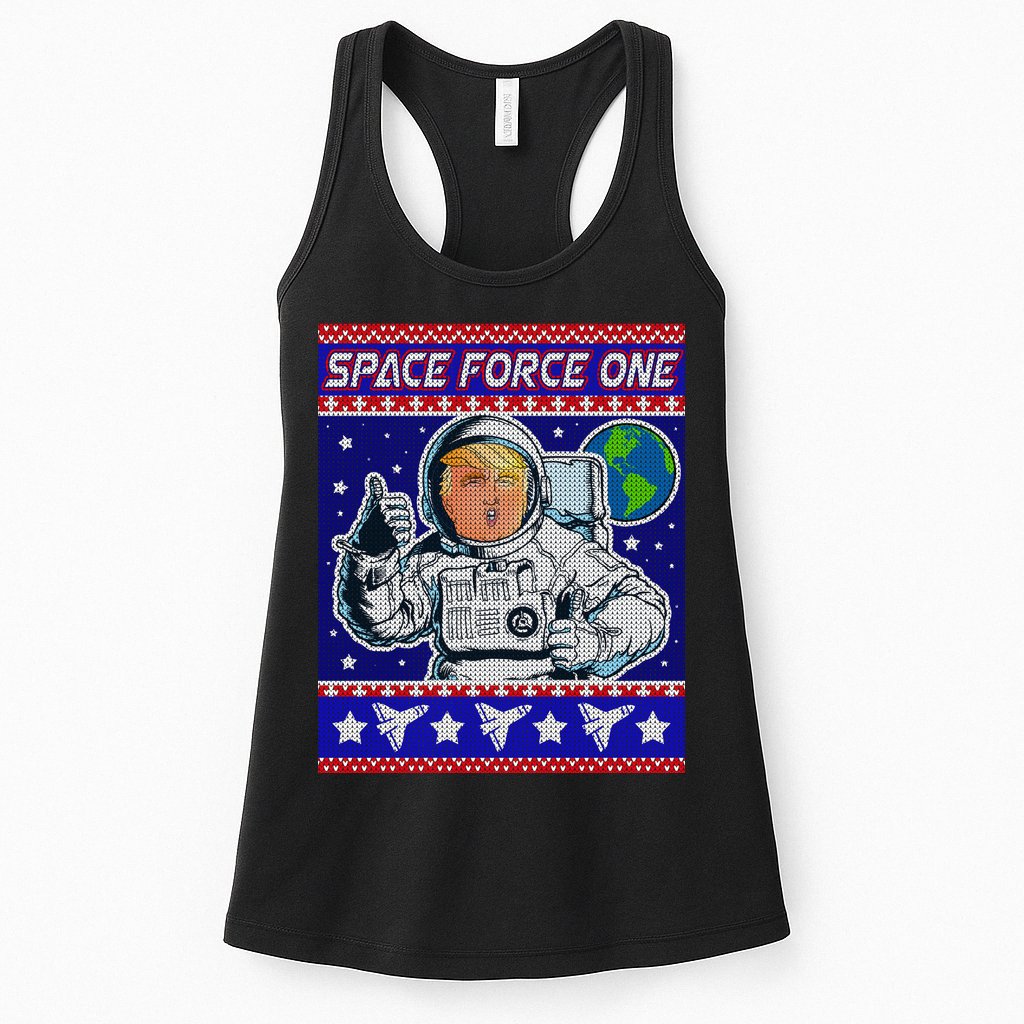 Trump Space Force One Ugly Christmas Womens Tank Top