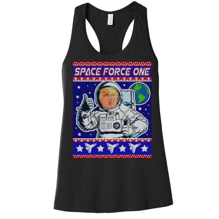 Trump Space Force One Ugly Christmas Women's Racerback Tank