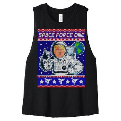 Trump Space Force One Ugly Christmas Women's Racerback Cropped Tank