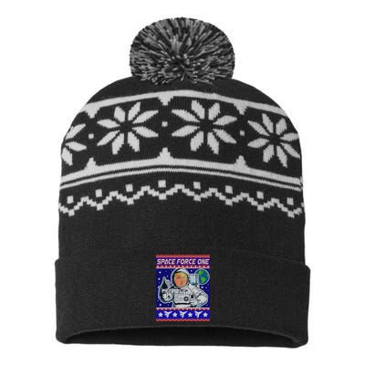 Trump Space Force One Ugly Christmas USA-Made Snowflake Beanie