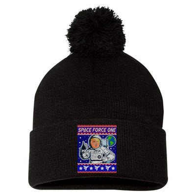 Trump Space Force One Ugly Christmas Pom Pom 12in Knit Beanie