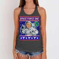 Trump Space Force One Ugly Christmas Women's Knotted Racerback Tank