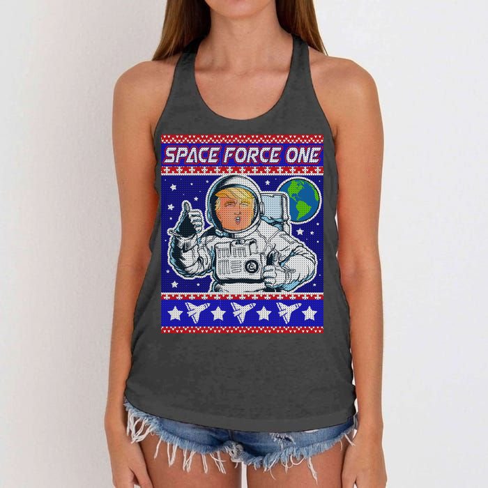 Trump Space Force One Ugly Christmas Women's Knotted Racerback Tank