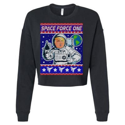 Trump Space Force One Ugly Christmas Cropped Pullover Crew