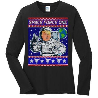 Trump Space Force One Ugly Christmas Ladies Long Sleeve Shirt