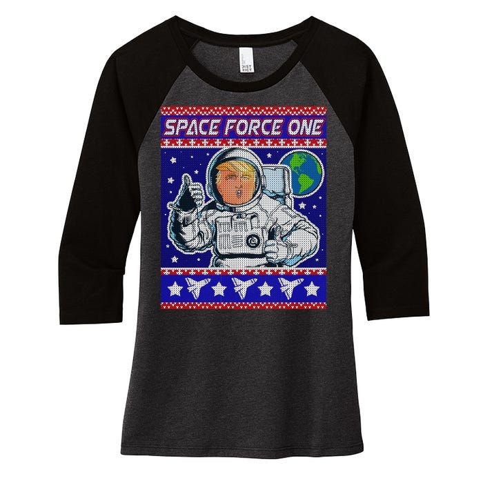 Trump Space Force One Ugly Christmas Women's Tri-Blend 3/4-Sleeve Raglan Shirt