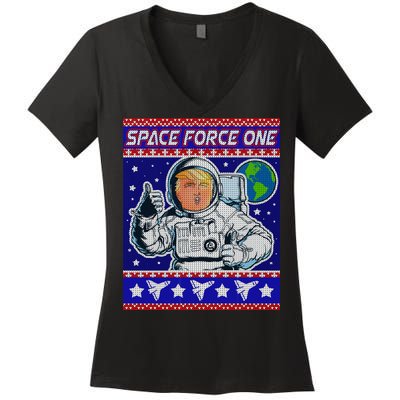 Trump Space Force One Ugly Christmas Women's V-Neck T-Shirt