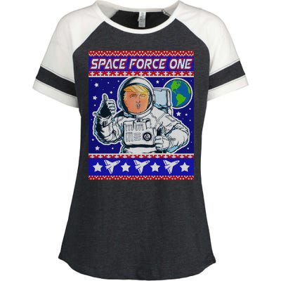 Trump Space Force One Ugly Christmas Enza Ladies Jersey Colorblock Tee