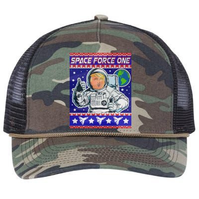 Trump Space Force One Ugly Christmas Retro Rope Trucker Hat Cap