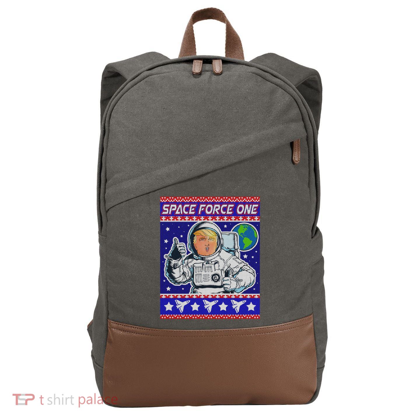 Trump Space Force One Ugly Christmas Cotton Canvas Backpack