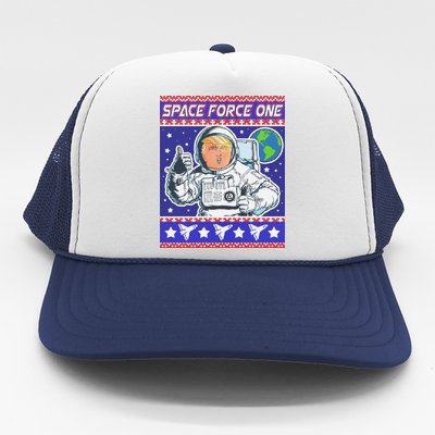 Trump Space Force One Ugly Christmas Trucker Hat