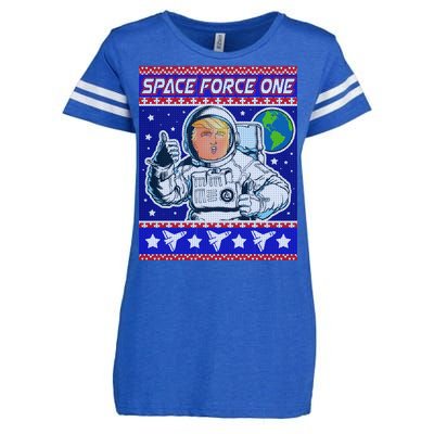 Trump Space Force One Ugly Christmas Enza Ladies Jersey Football T-Shirt