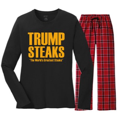 Trump Steaks President Donald Political Election Funny Humor Women's Long Sleeve Flannel Pajama Set 