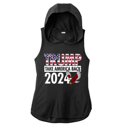 Trump Take America Back 2024 USA Flag Eagle Ladies PosiCharge Tri-Blend Wicking Draft Hoodie Tank