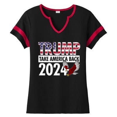 Trump Take America Back 2024 USA Flag Eagle Ladies Halftime Notch Neck Tee