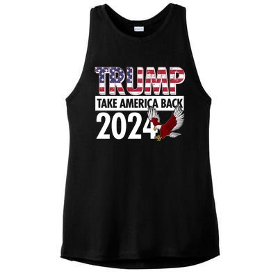 Trump Take America Back 2024 USA Flag Eagle Ladies PosiCharge Tri-Blend Wicking Tank