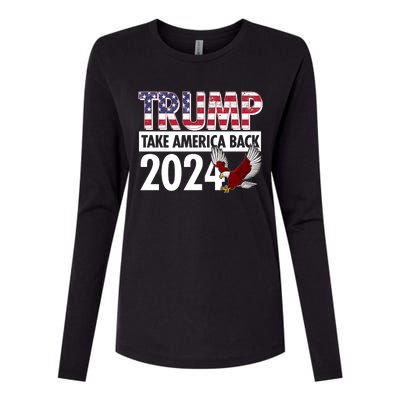 Trump Take America Back 2024 USA Flag Eagle Womens Cotton Relaxed Long Sleeve T-Shirt