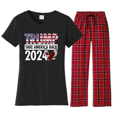 Trump Take America Back 2024 USA Flag Eagle Women's Flannel Pajama Set