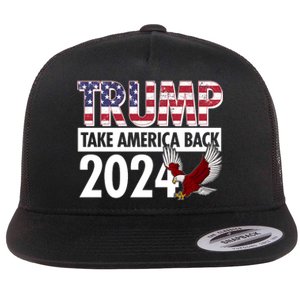 Trump Take America Back 2024 USA Flag Eagle Flat Bill Trucker Hat