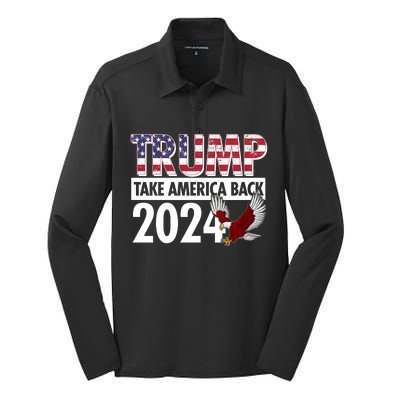 Trump Take America Back 2024 USA Flag Eagle Silk Touch Performance Long Sleeve Polo