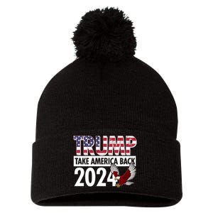 Trump Take America Back 2024 USA Flag Eagle Pom Pom 12in Knit Beanie