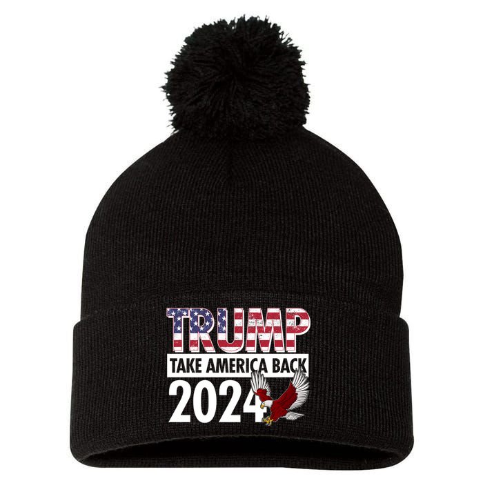 Trump Take America Back 2024 USA Flag Eagle Pom Pom 12in Knit Beanie