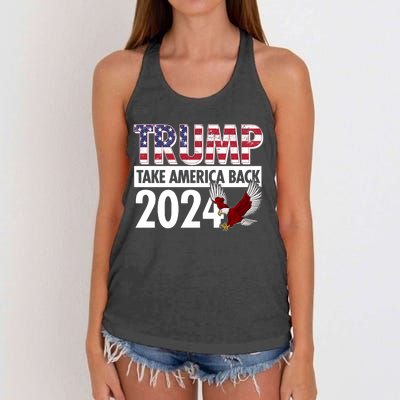 Trump Take America Back 2024 USA Flag Eagle Women's Knotted Racerback Tank